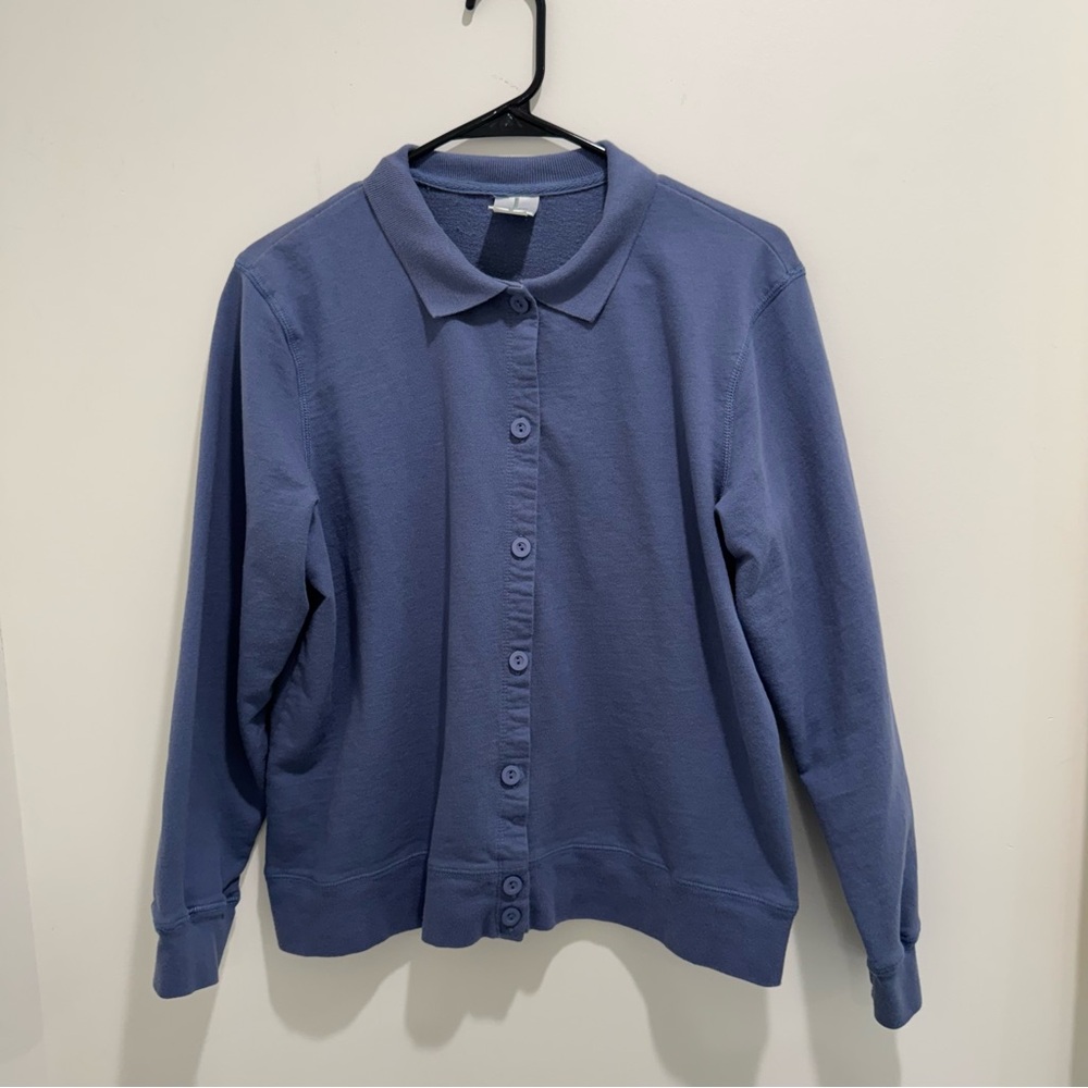 Silverwear Vintage Cotton Button Front Collared Sweatshirt Cardigan Blue Size L‎